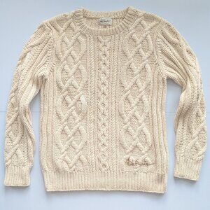 Luis Trenker Mens medium Cotton Aran Cableknit Fisherman sweater Cream/Off-white